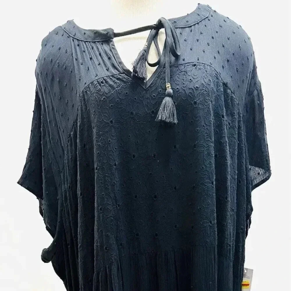 NWT SONOMA Women Short Sleeve Pullover Keyhole Neck Lined Black Maxi Dress Sz 4X